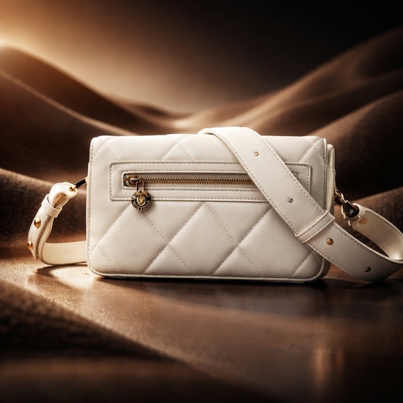 Valentino Orlandi NWT White Quilted Crossbody V Logo Gold Hardware - Picture 3 of 8